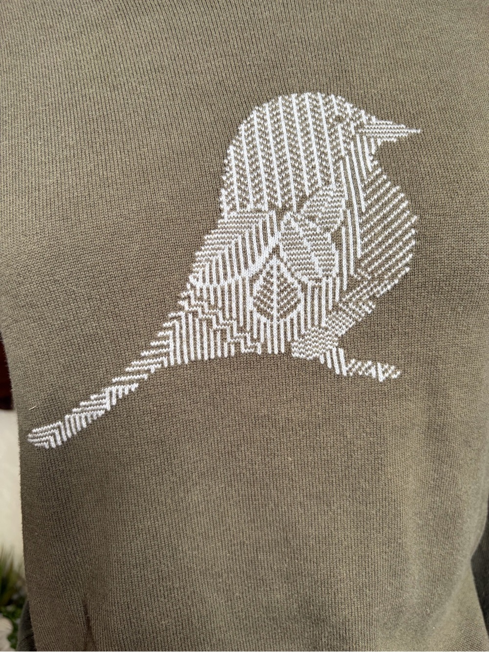 Banana Republic Bird Graphic Sweater Olive Green Cotton Rayon Knit Size S - Picture 2 of 7